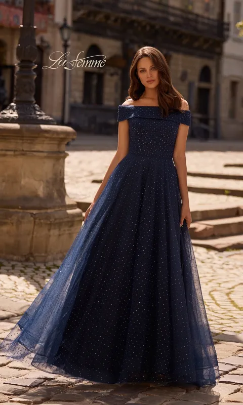 A-Line Long Glitter Formal Dress: La Femme 28051 made by La Femme