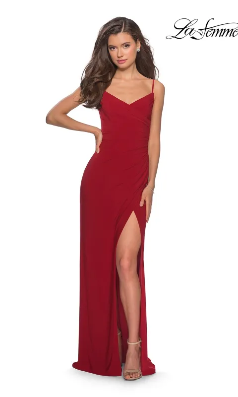 Long Jersey Open-Back Prom Dress: La Femme 28079 made by La Femme