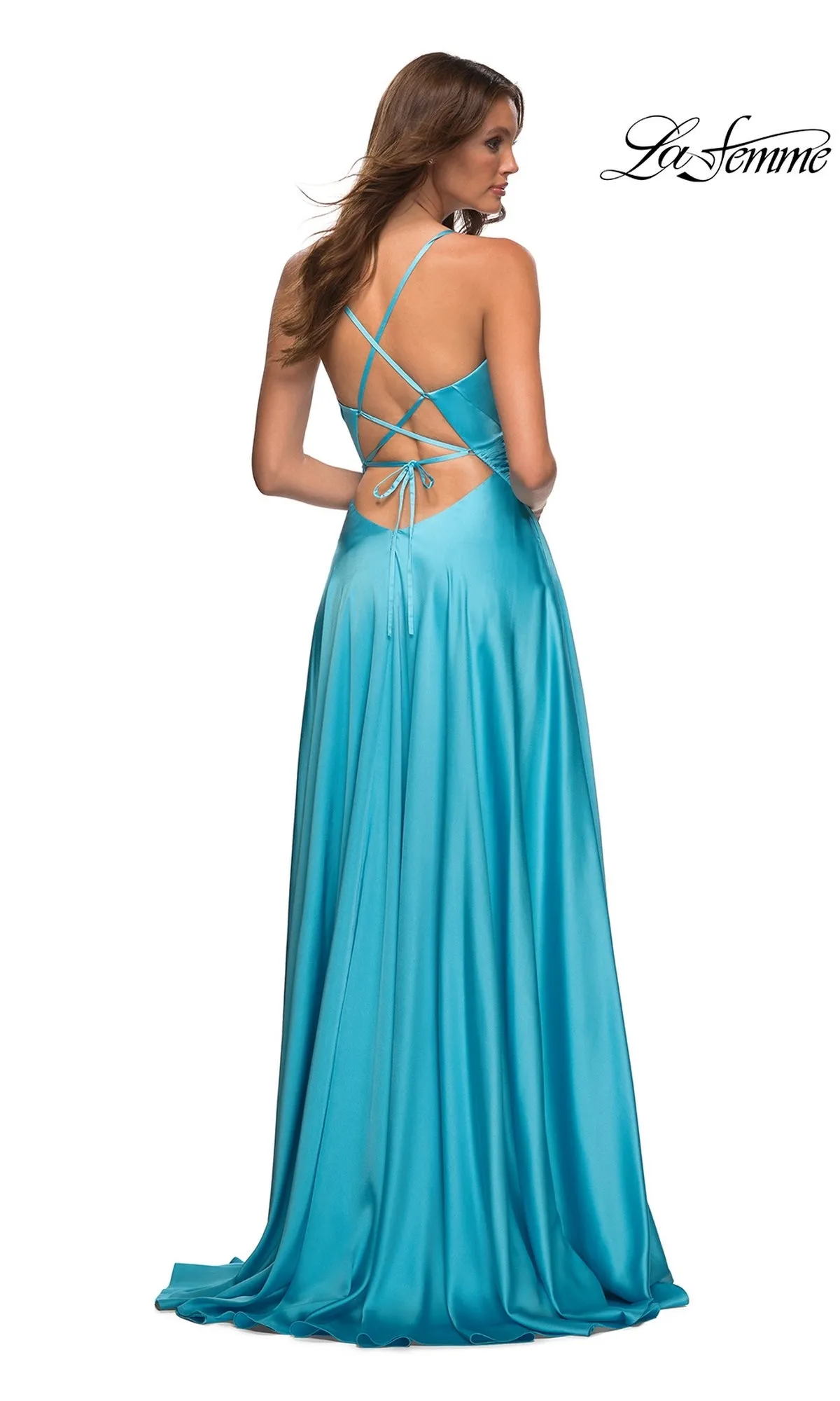 Flowy Long Satin A-Line Prom Dress: La Femme 30662 sold by PromGirl product image thumbnail 2