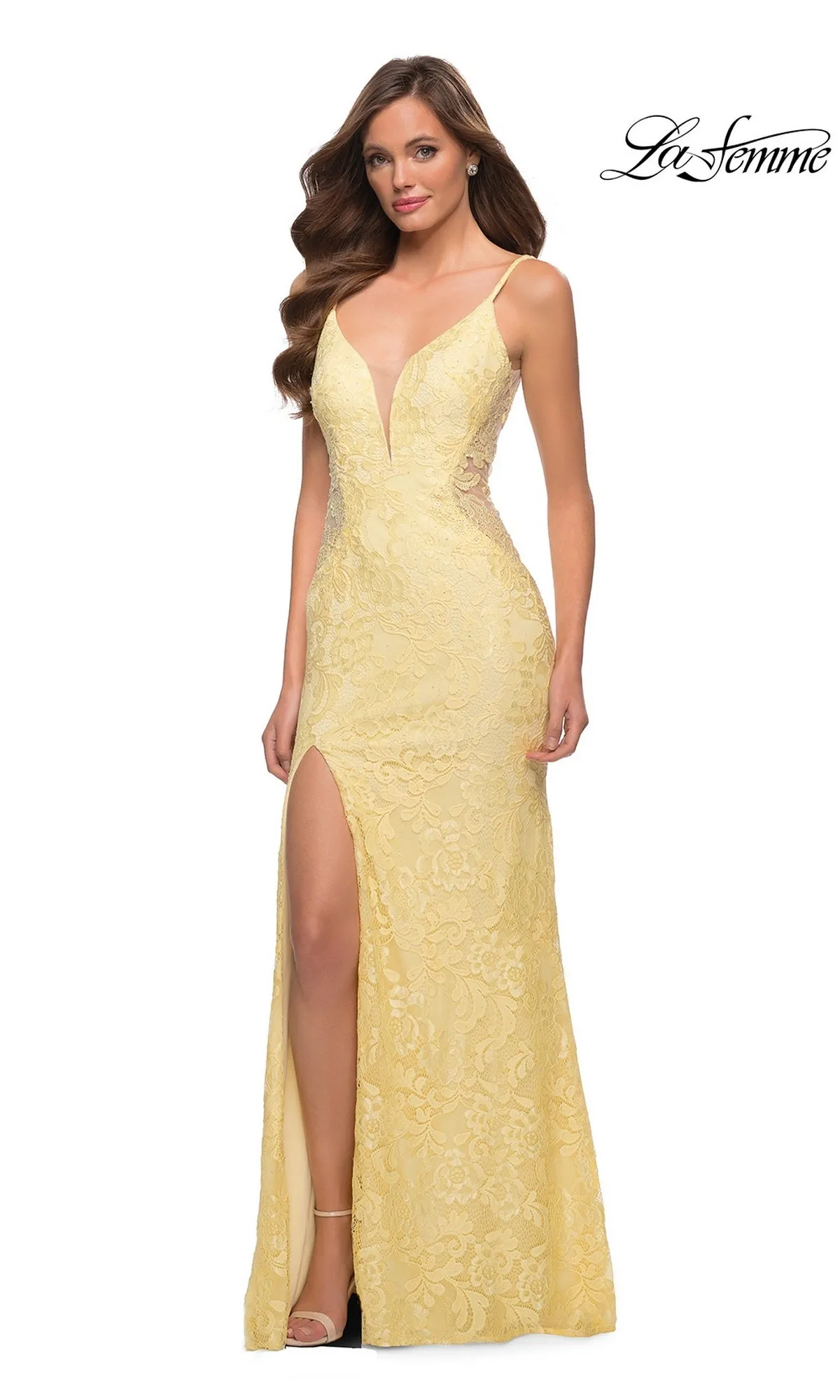 Beaded-Lace Deep-V-Neck Prom Gown: La Femme 29679 sold by PromGirl product image thumbnail 4
