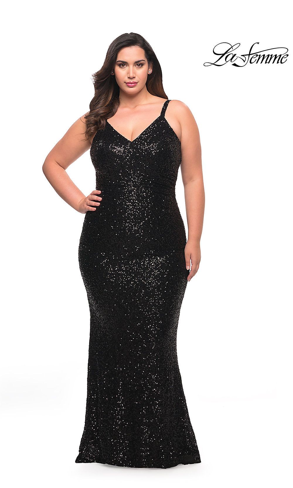 Tight Long Plus-Size Sequin Prom Dress by La Femme sold by PromGirl product image thumbnail 3