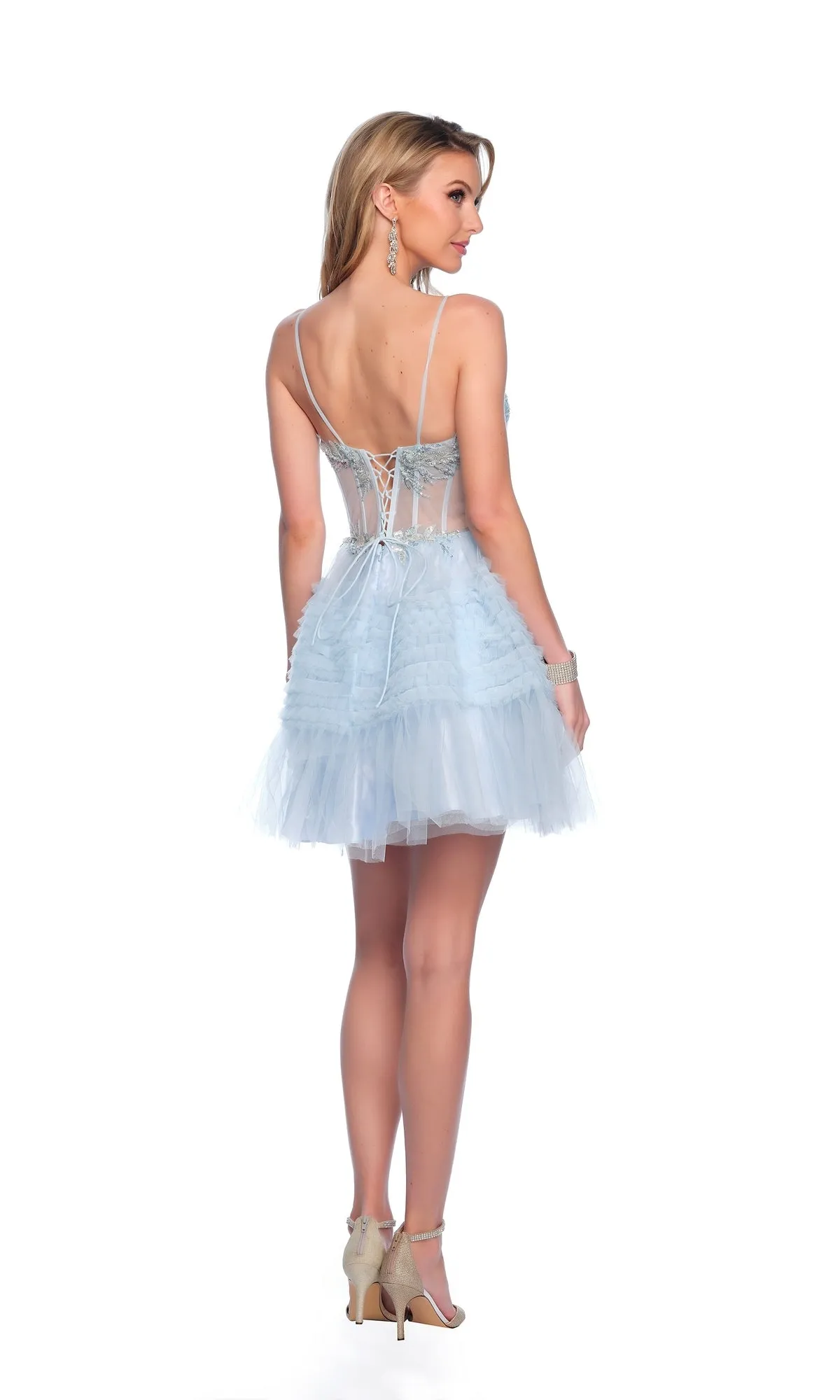 Dave & Johnny Short Blue Ruffled Hoco Dress 11888 sold by PromGirl product image thumbnail 4