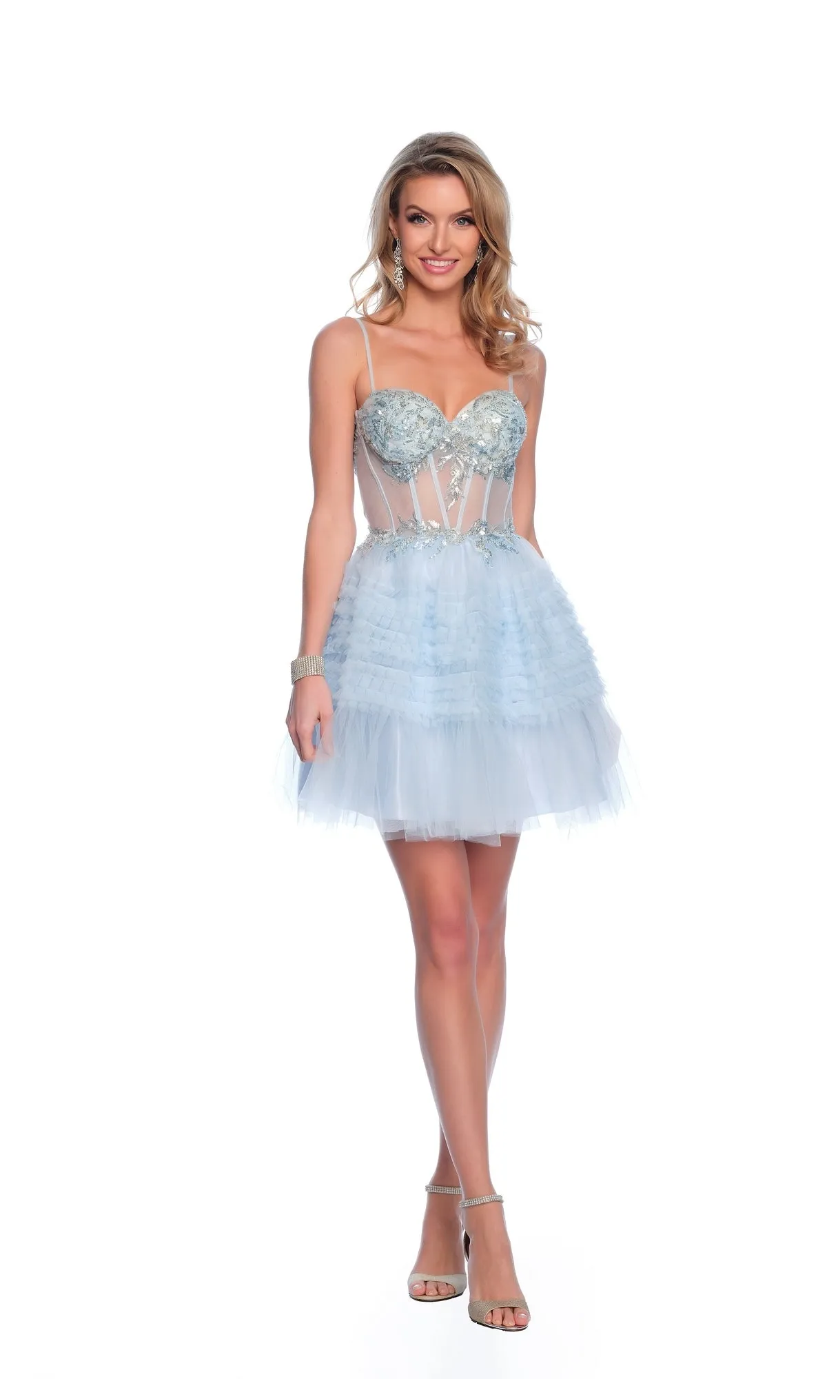 Dave & Johnny Short Blue Ruffled Hoco Dress 11888 sold by PromGirl product image thumbnail 3