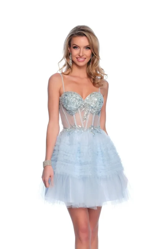 Dave & Johnny Short Blue Ruffled Hoco Dress 11888 sold by PromGirl
