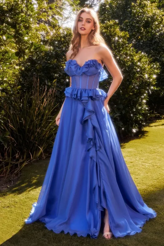 Strapless Ruffled Prom Dress: Andrea and Leo A1341 sold by PromGirl