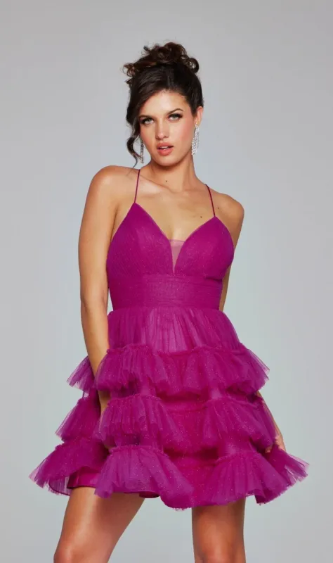 Short Ruffled A-Line Hoco Dress: Jovani 39655 sold by PromGirl
