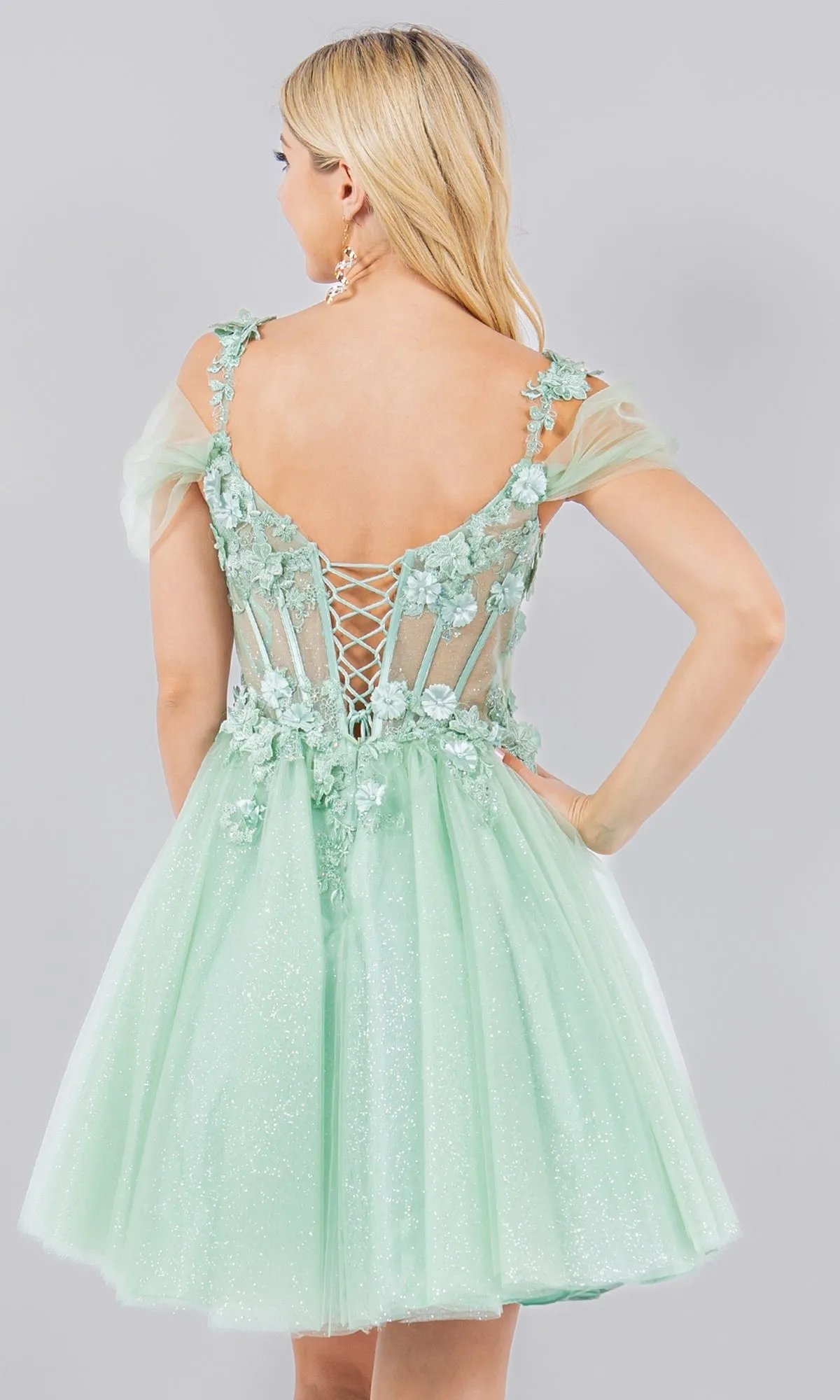 Embellished Short Glitter-Tulle Homecoming Dress sold by PromGirl product image thumbnail 2