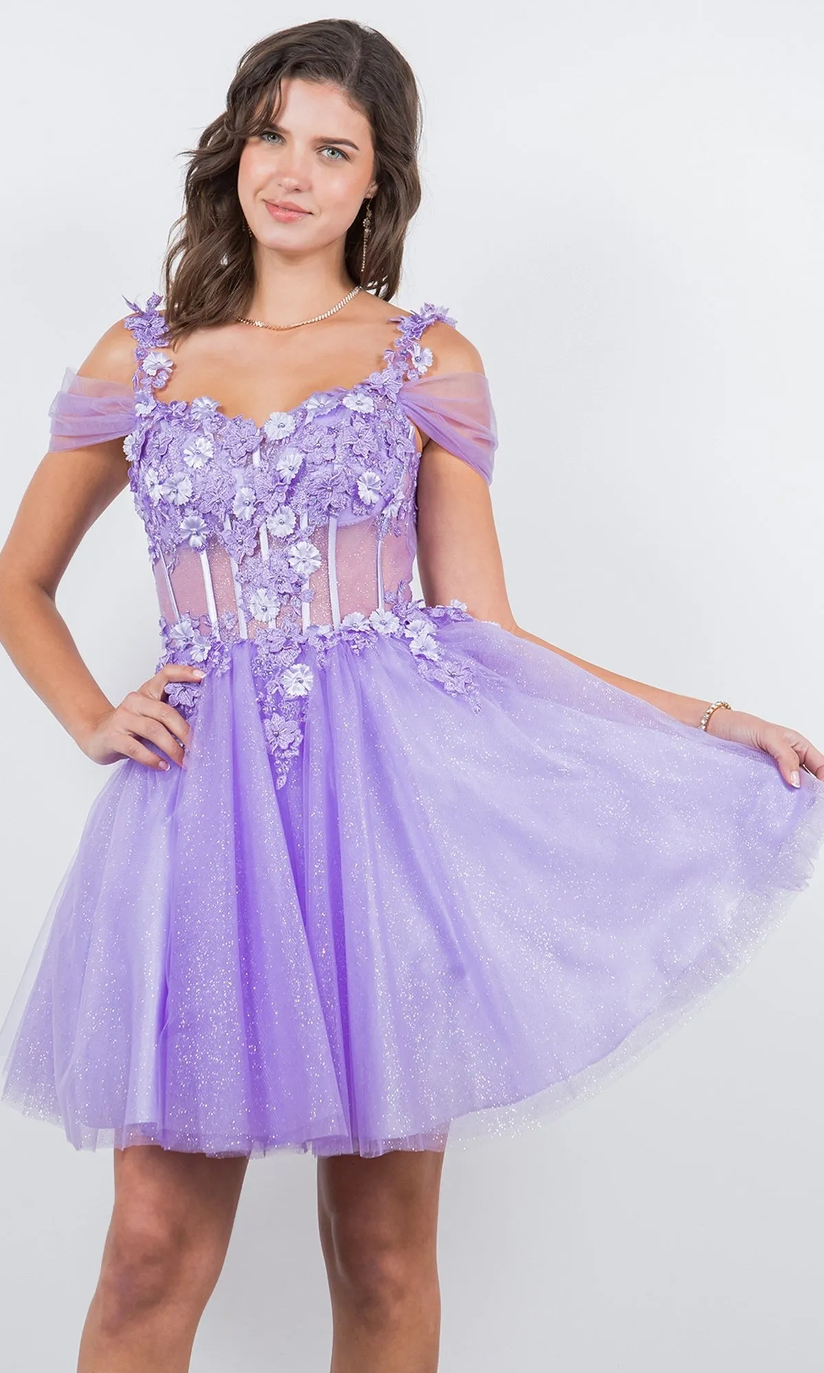 Embellished Short Glitter-Tulle Homecoming Dress sold by PromGirl product image thumbnail 5