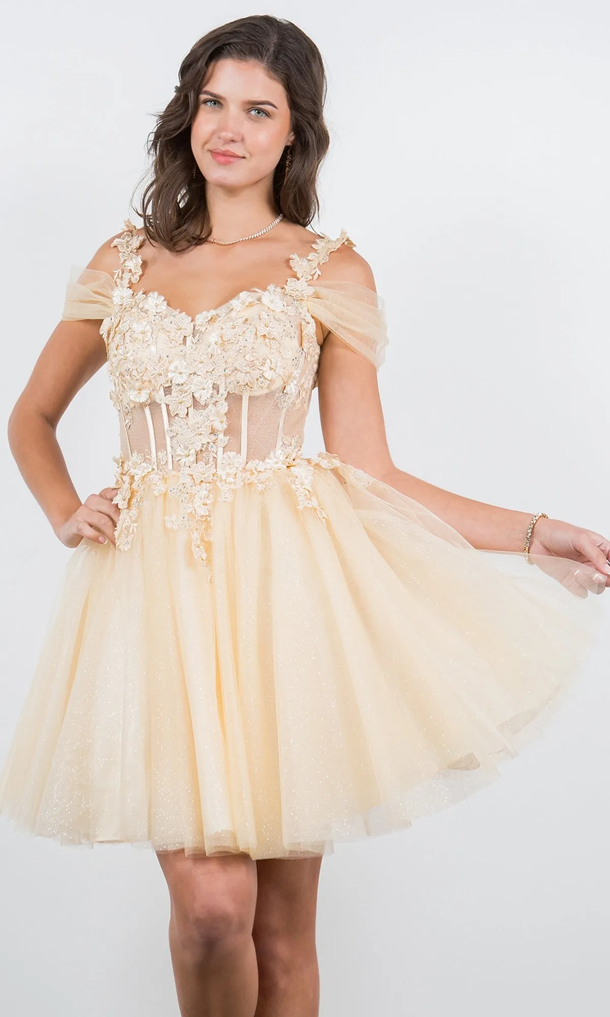 Embellished Short Glitter-Tulle Homecoming Dress sold by PromGirl product image thumbnail 4