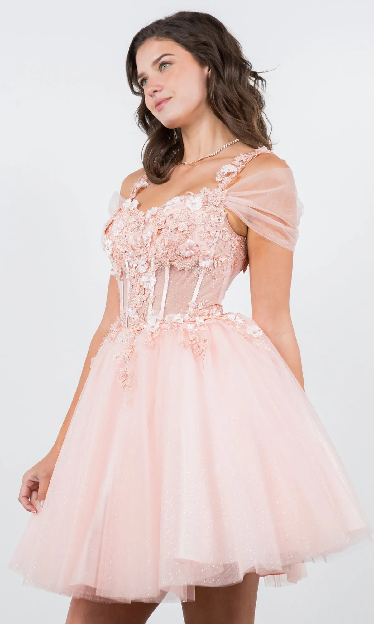 Embellished Short Glitter-Tulle Homecoming Dress sold by PromGirl product image thumbnail 3