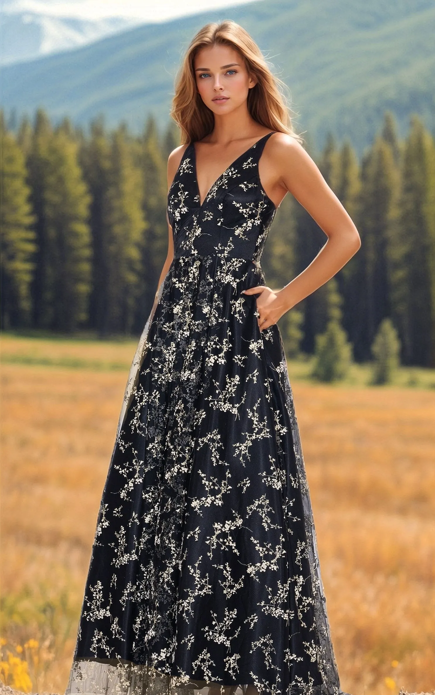 Floral-Print Corset-Back Long Formal Dress 4866BN sold by PromGirl