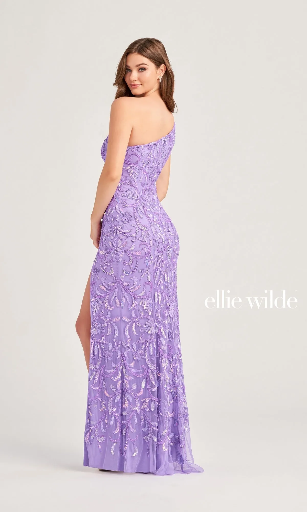 Ellie Wilde One-Shoulder Beaded Prom Dress EW35021 sold by PromGirl product image thumbnail 2