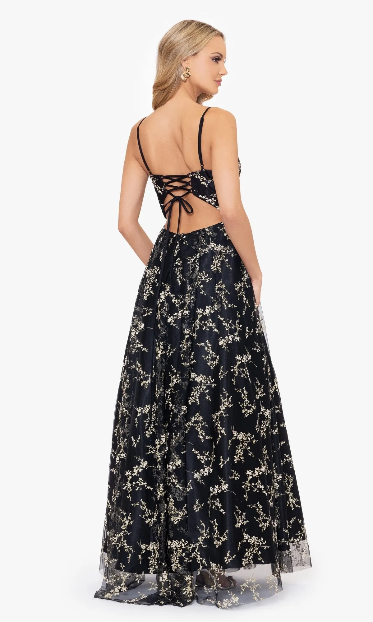 Floral-Print Corset-Back Long Formal Dress 4866BN sold by PromGirl product image thumbnail 2
