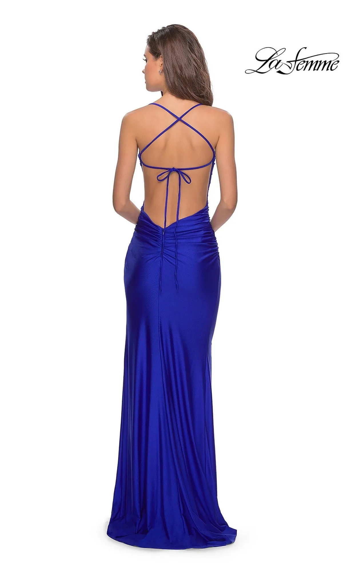 La Femme Sleek Long Lace-Up Prom Dress 28296 sold by PromGirl product image thumbnail 2