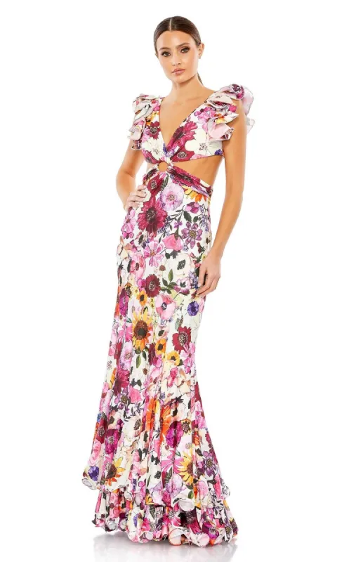 Ruffled Long Print Party Dress: Mac Duggal 68107 sold by PromGirl