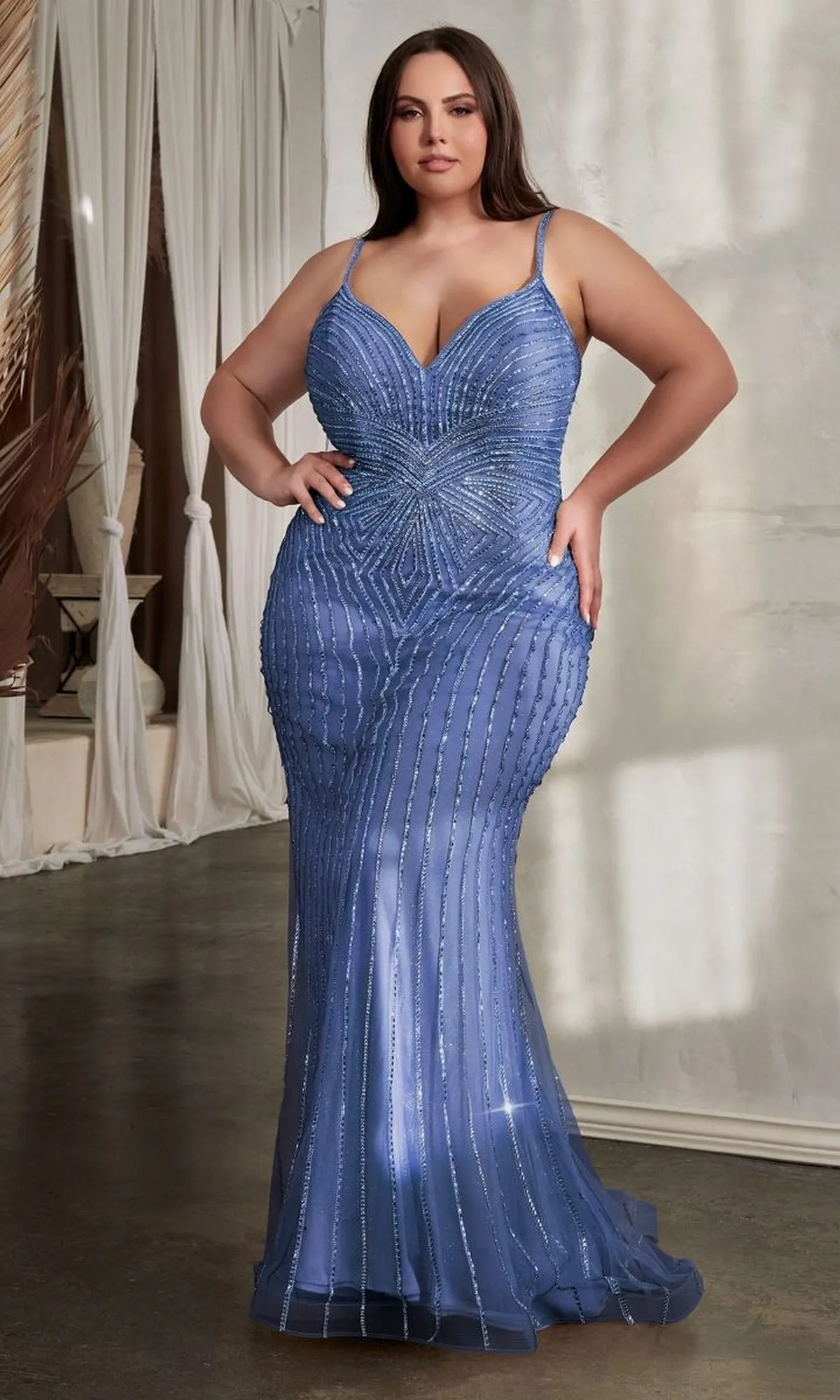 Plus-Size Long Beaded Lace-Up Prom Dress CD845C sold by PromGirl product image thumbnail 3
