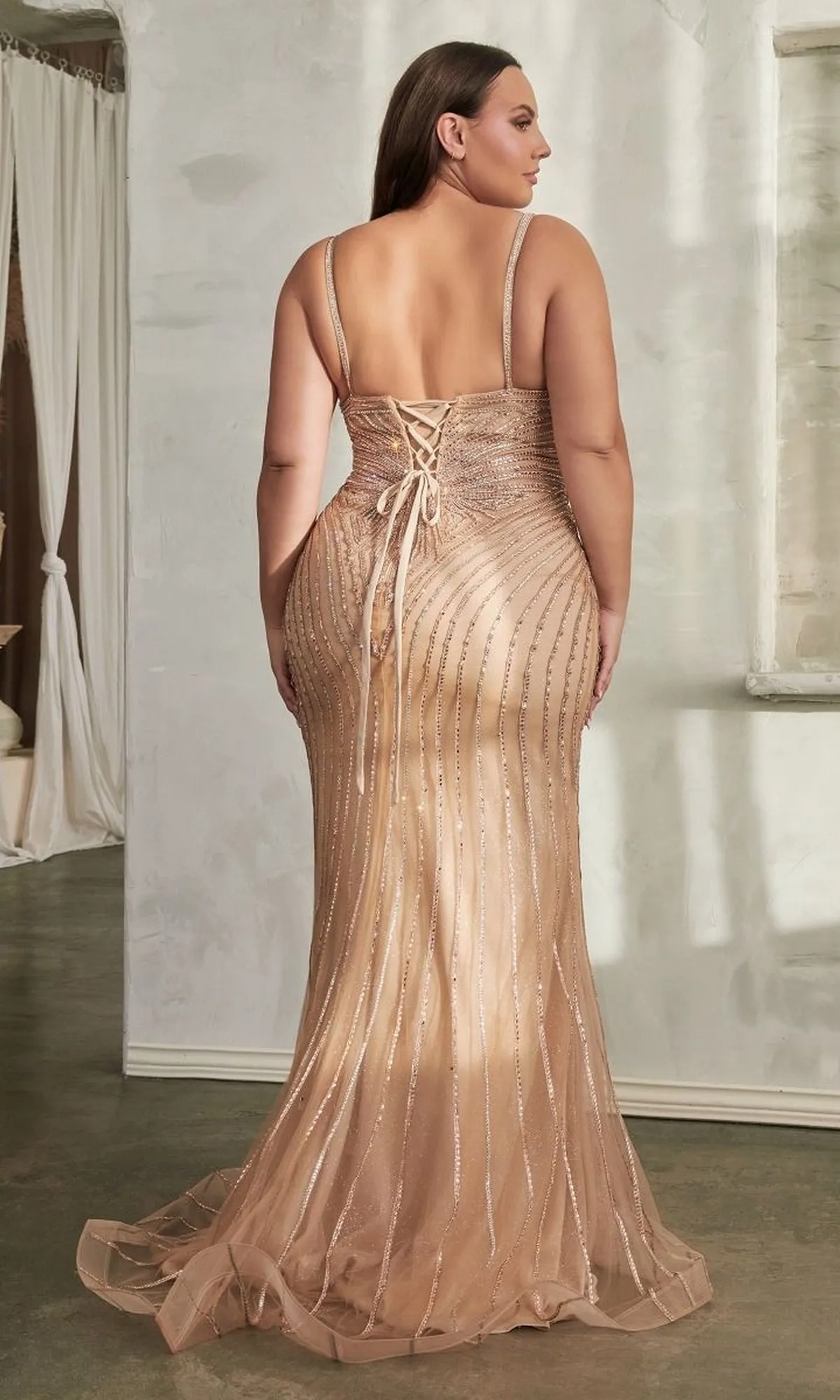 Plus-Size Long Beaded Lace-Up Prom Dress CD845C sold by PromGirl product image thumbnail 2