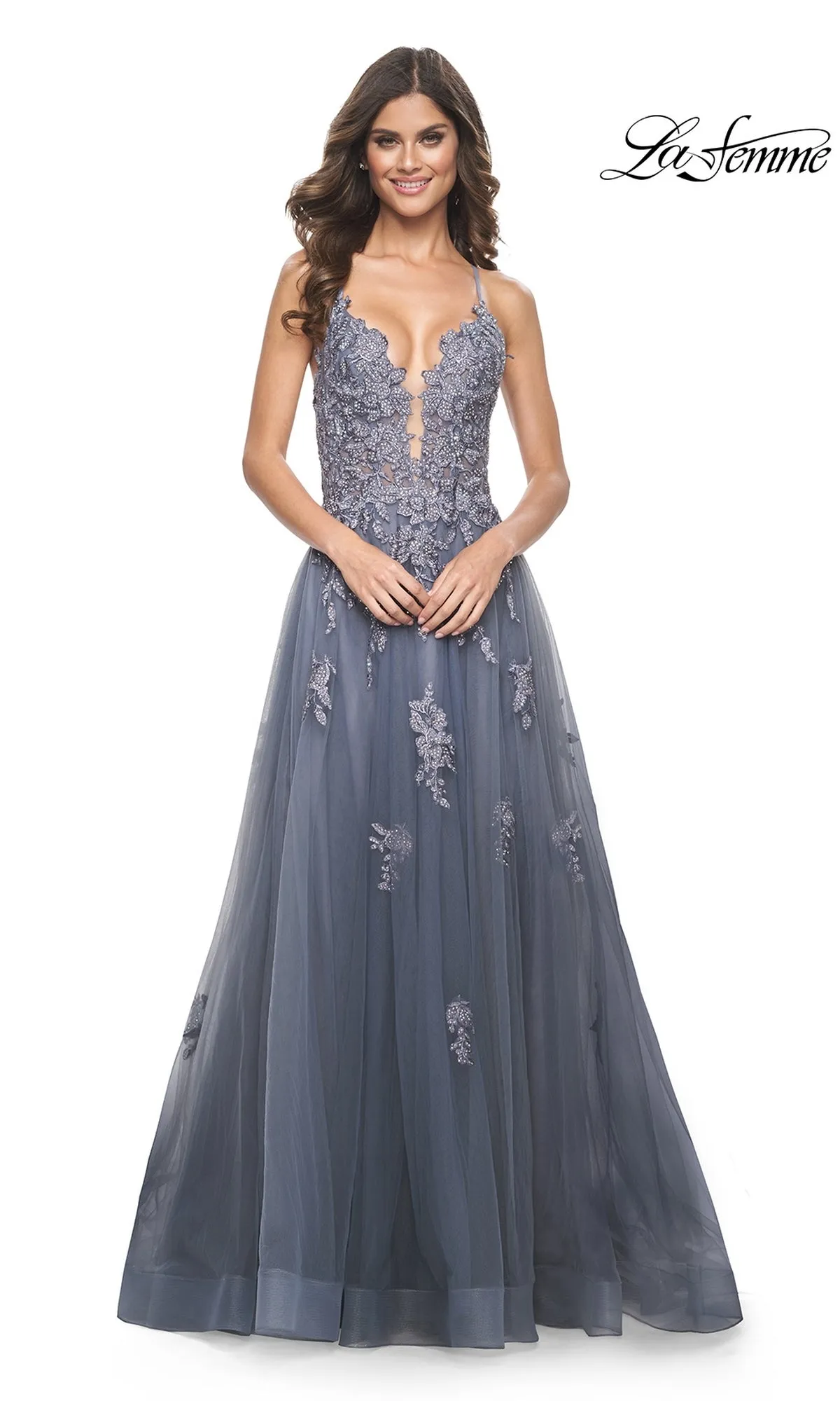 La Femme Plunging V-Neck Long Prom Ball Gown 31472 sold by PromGirl product image thumbnail 3