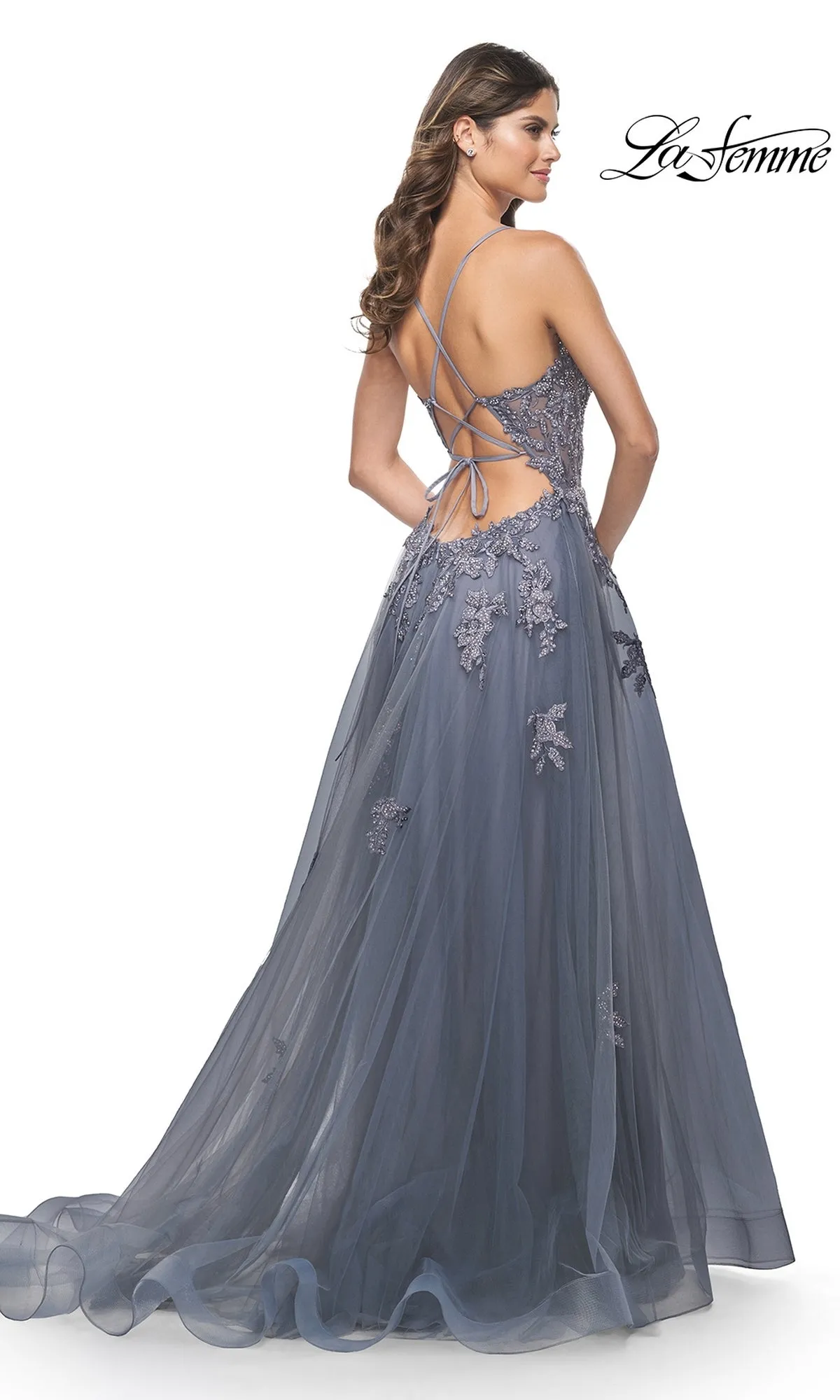 La Femme Plunging V-Neck Long Prom Ball Gown 31472 sold by PromGirl product image thumbnail 2
