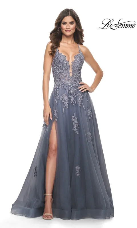 La Femme Plunging V-Neck Long Prom Ball Gown 31472 sold by PromGirl