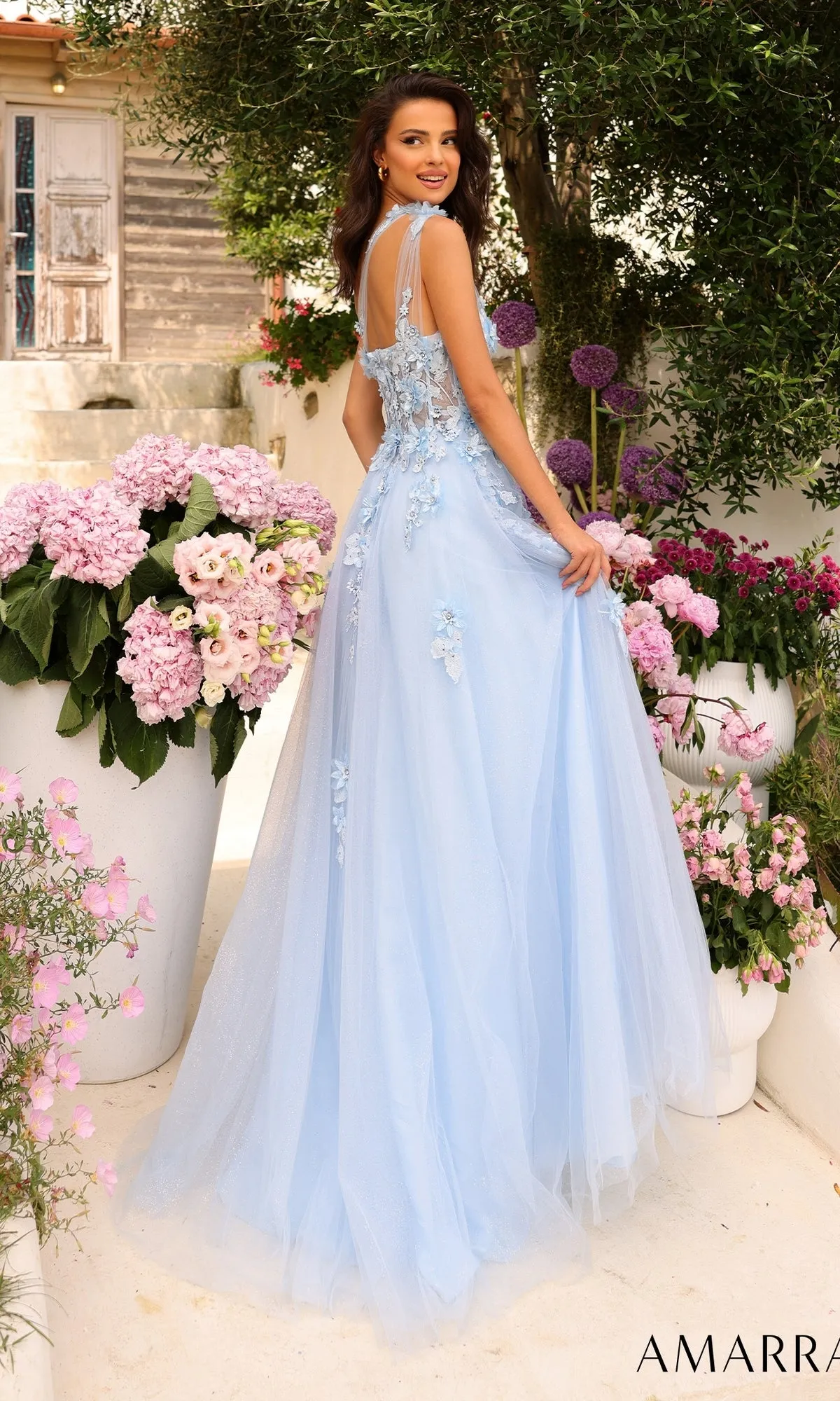 Amarra Long Blue One-Shoulder Prom Dress 88841 sold by PromGirl product image thumbnail 2
