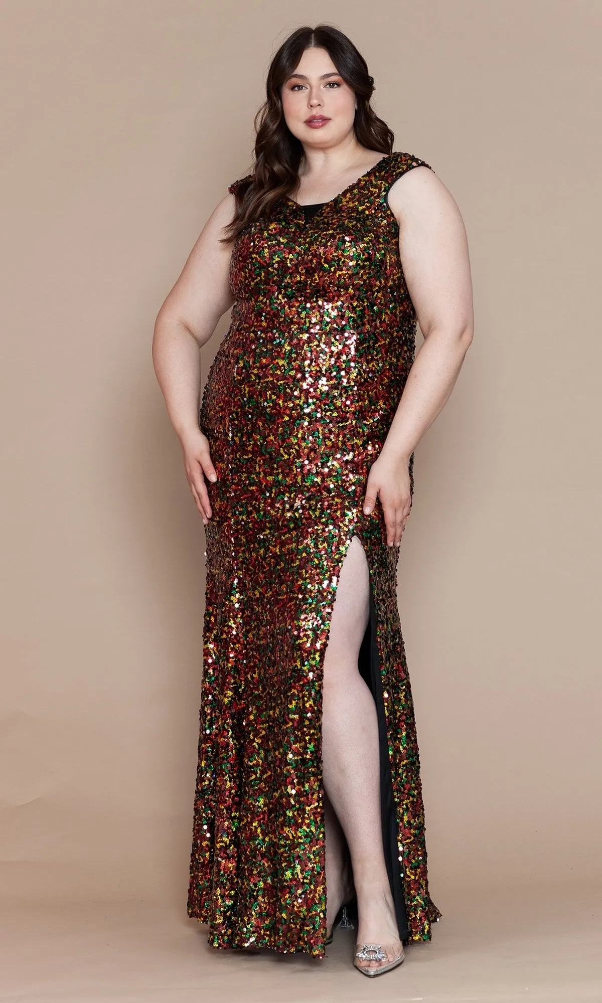Multicolor Sequin Plus-Size Long Prom Dress W1124 sold by PromGirl product image thumbnail 3