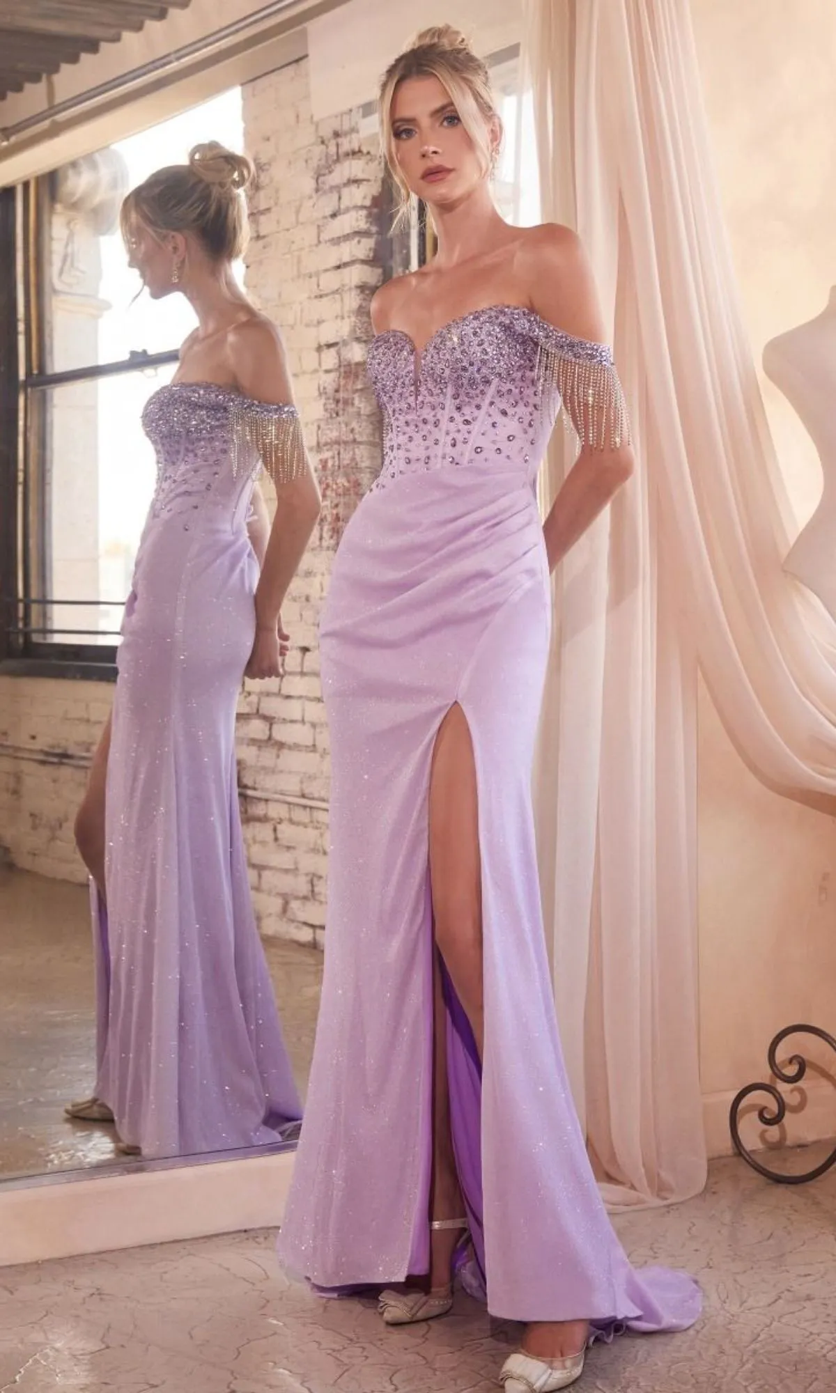 Fringed-Sleeve Off-Shoulder Long Prom Dress OC020 sold by PromGirl product image thumbnail 4