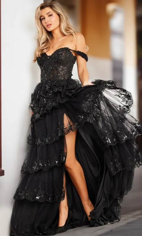 Long Ruffled Prom Ball Gown: Jovani 36687 sold by PromGirl