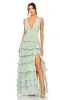 V-Neck Long Ruffle Prom Gown: Mac Duggal 49054 sold by PromGirl
