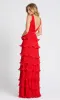 V-Neck Long Ruffle Prom Gown: Mac Duggal 49054 sold by PromGirl