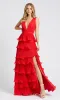 V-Neck Long Ruffle Prom Gown: Mac Duggal 49054 sold by PromGirl