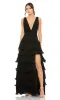 V-Neck Long Ruffle Prom Gown: Mac Duggal 49054 sold by PromGirl