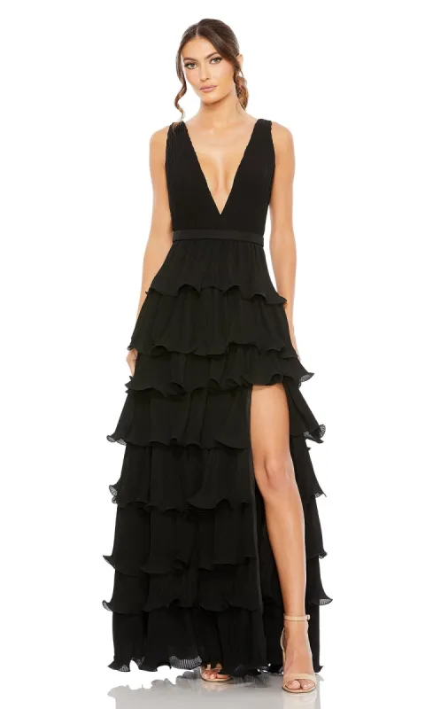 V-Neck Long Ruffle Prom Gown: Mac Duggal 49054 sold by PromGirl