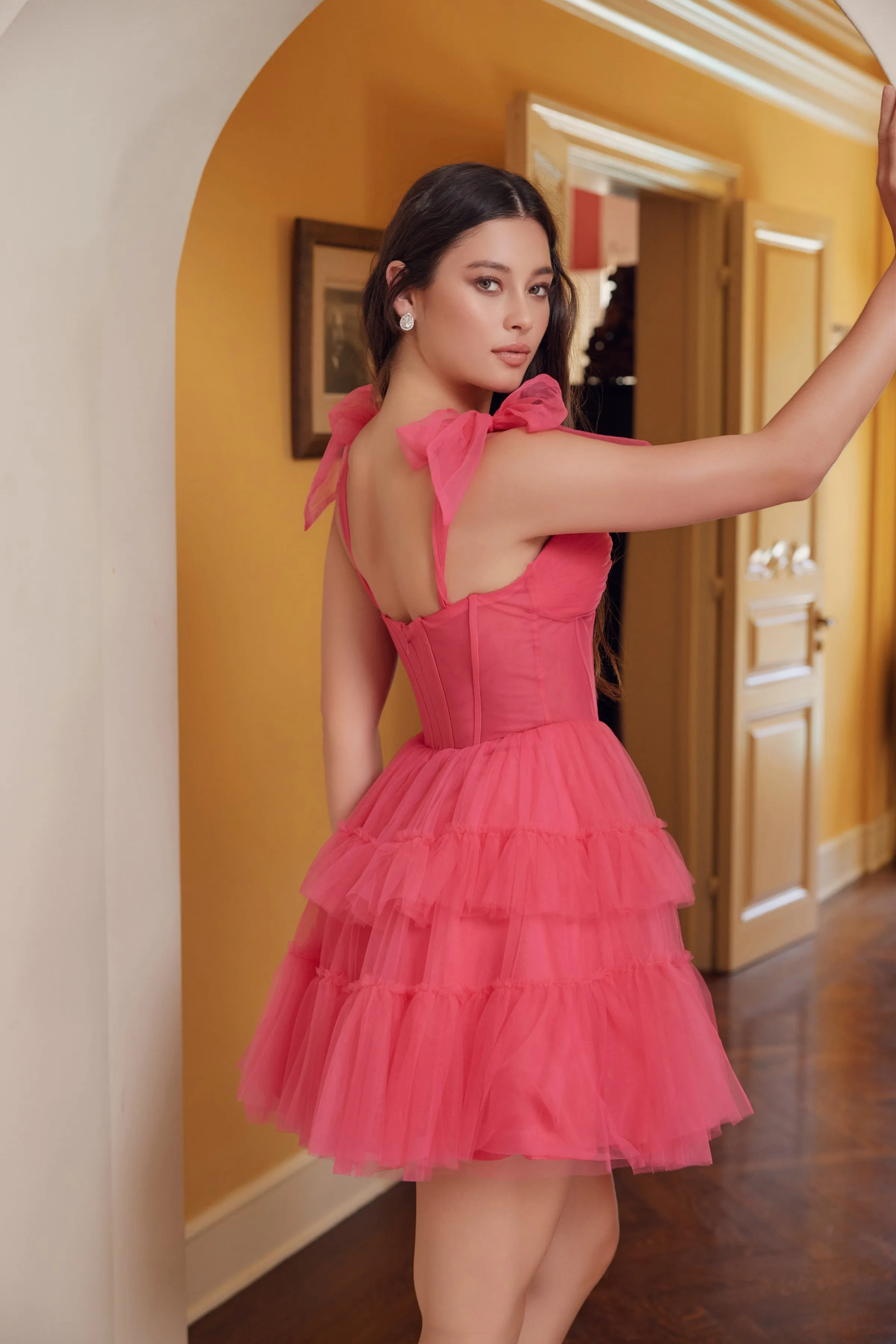 Shoulder-Tie Short Ruffled A-Line Hoco Dress Y858 sold by PromGirl product image thumbnail 2