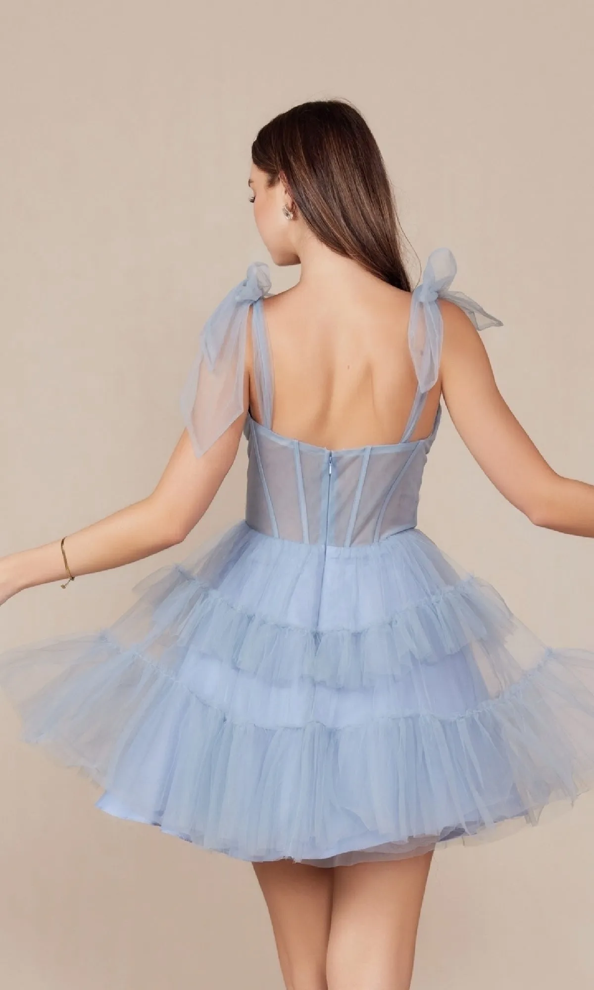 Shoulder-Tie Short Ruffled A-Line Hoco Dress Y858 sold by PromGirl product image thumbnail 4