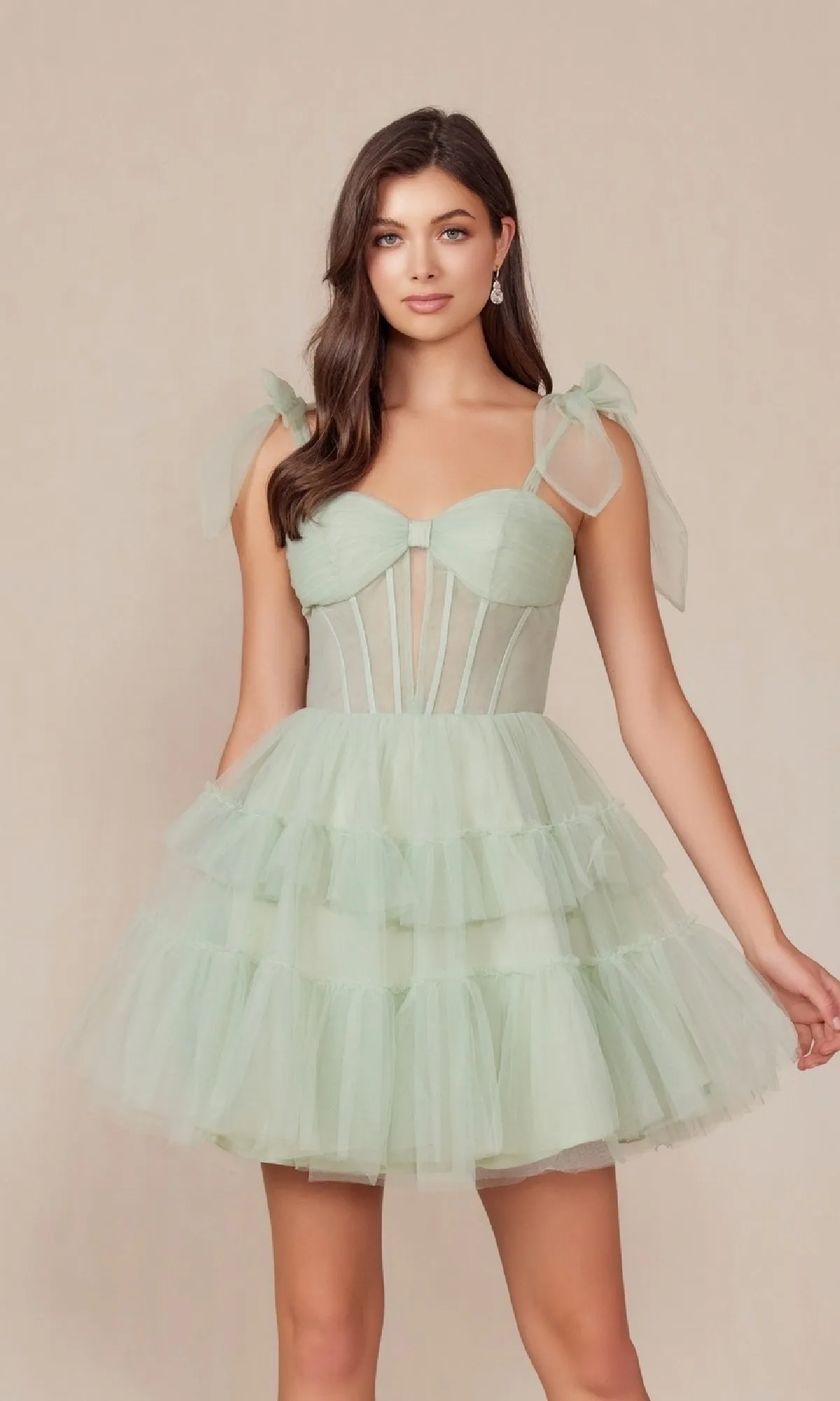 Shoulder-Tie Short Ruffled A-Line Hoco Dress Y858 sold by PromGirl product image thumbnail 5