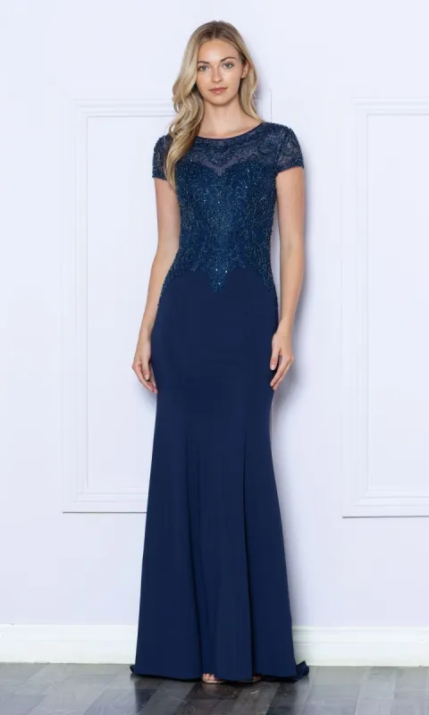 Beaded Short Sleeve Bodice Long Formal Dress 9320 sold by PromGirl