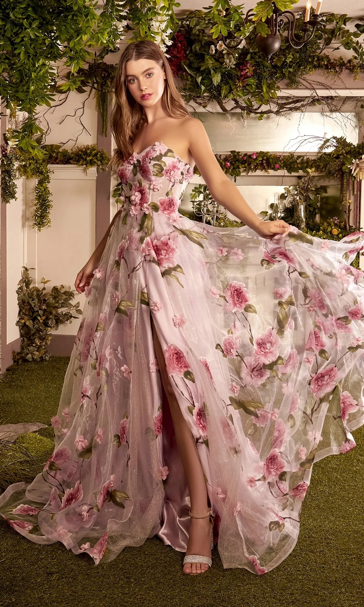 Floral-Print Strapless Long Prom Ball Gown A1035 sold by PromGirl