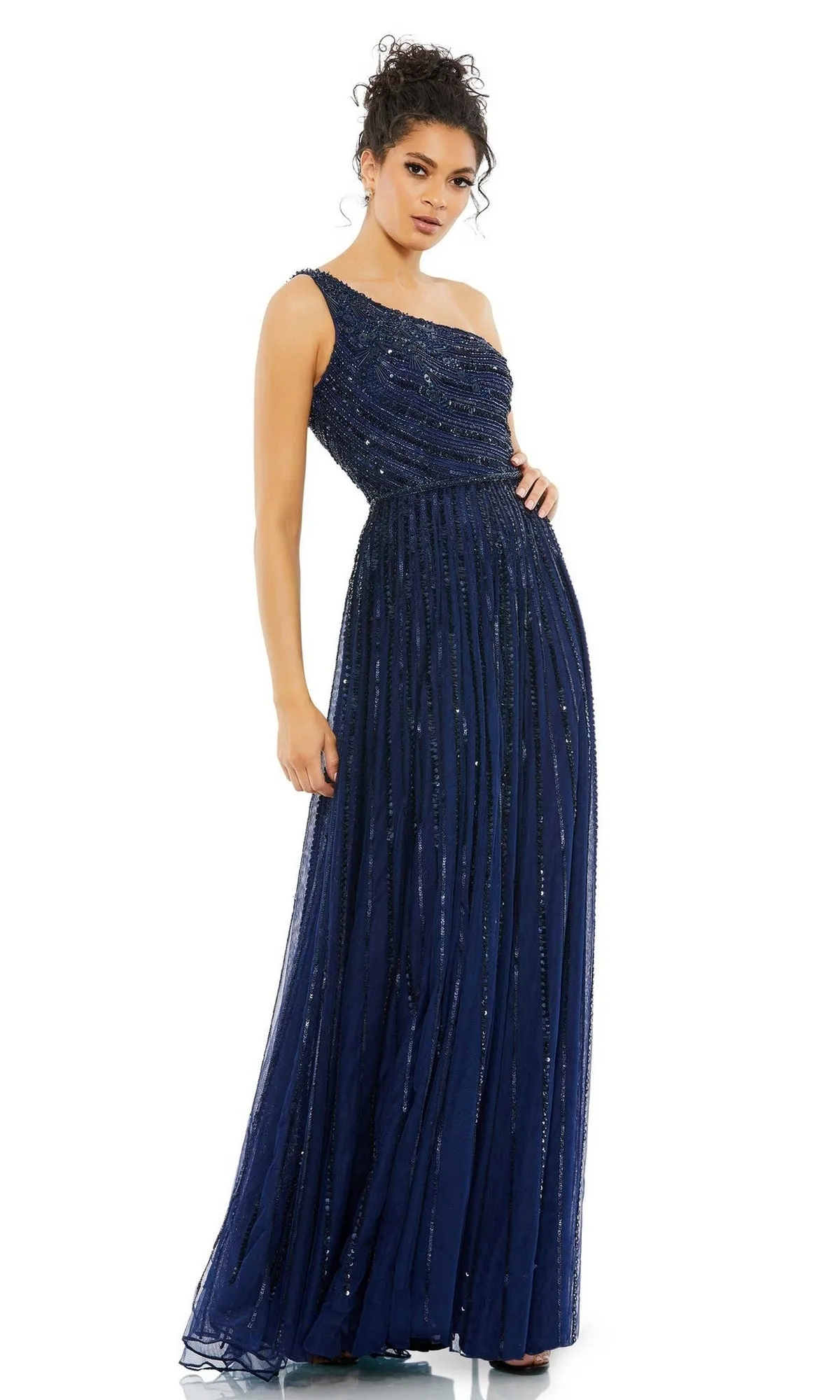 One-Shoulder Beaded Formal Dress: Mac Duggal 5220 sold by PromGirl