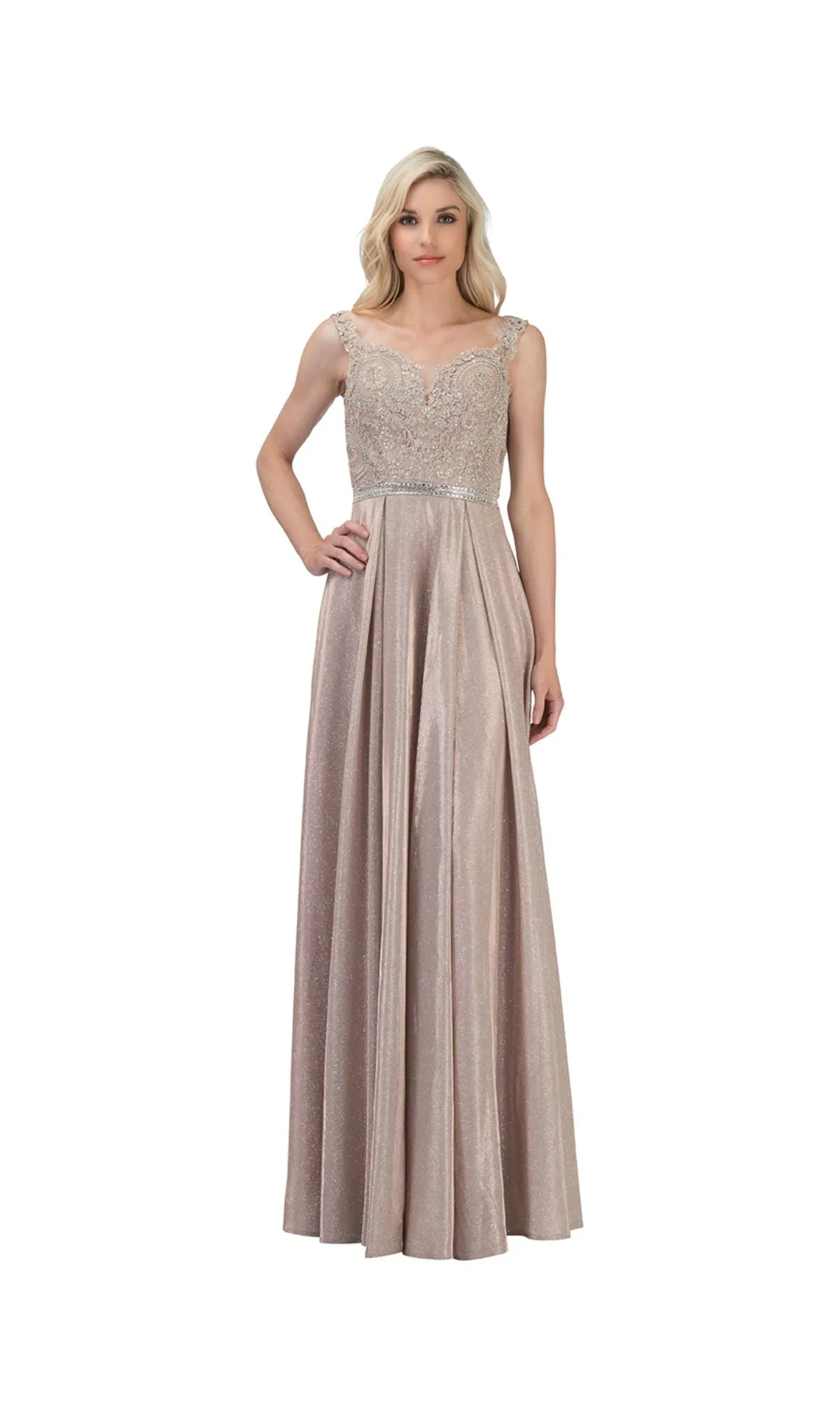 Beaded-Belt Long Glitter Prom Dress: Chicas DM4008 sold by PromGirl product image thumbnail 3
