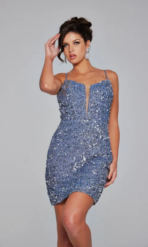 Sheer-Back Short Beaded Hoco Dress: Jovani 39635 sold by PromGirl