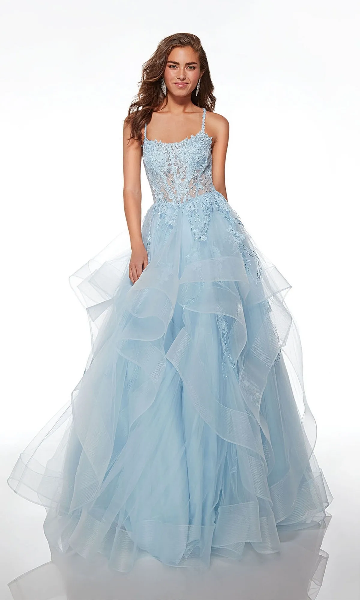 Alyce Lace-Bodice Long Tiered Prom Dress 61094 sold by PromGirl product image thumbnail 3