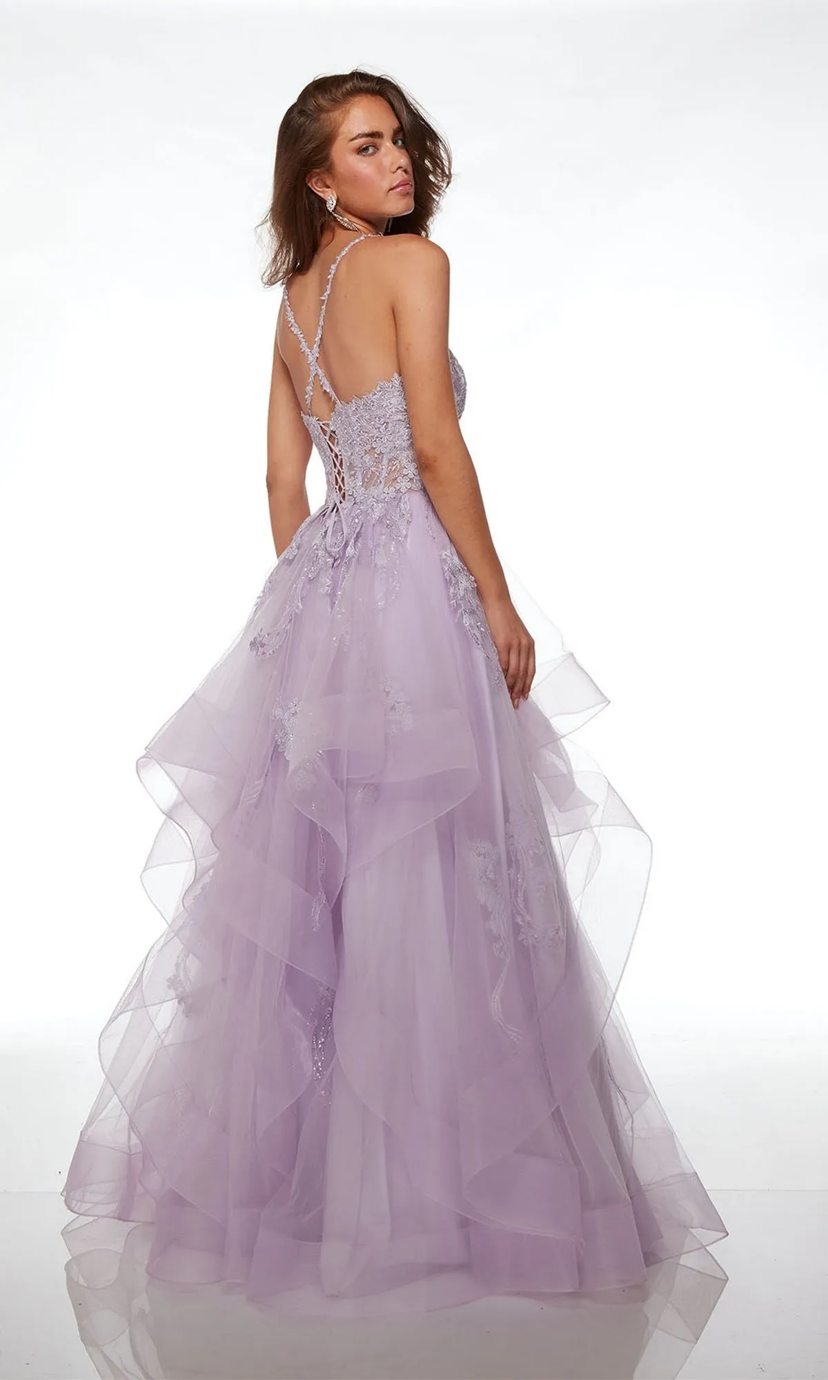 Alyce Lace-Bodice Long Tiered Prom Dress 61094 sold by PromGirl product image thumbnail 2