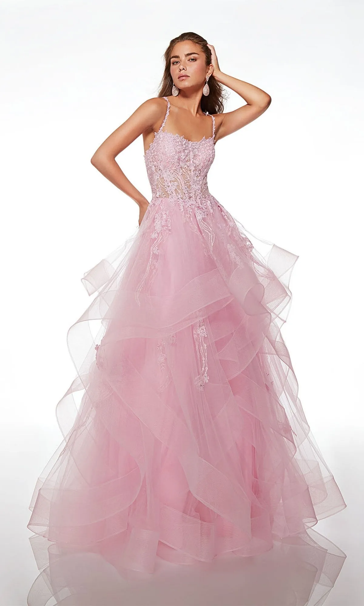 Alyce Lace-Bodice Long Tiered Prom Dress 61094 sold by PromGirl product image thumbnail 5