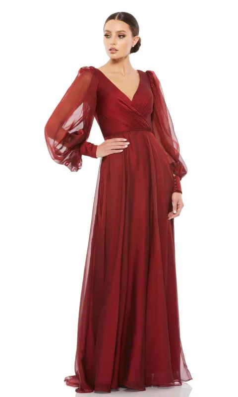 Long Sleeve Long Red Formal Gown: Mac Duggal 67873 sold by PromGirl