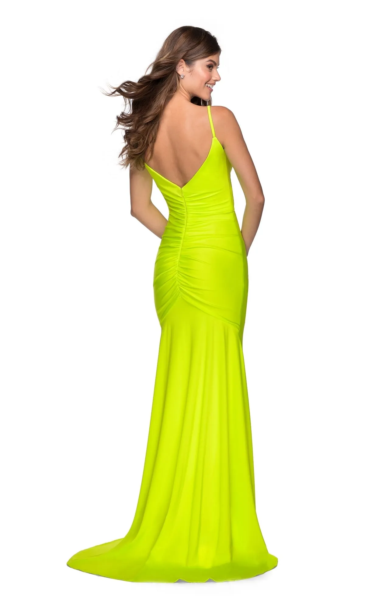La Femme Open-Back Ruched Neon Prom Dress 28891 sold by PromGirl product image thumbnail 2