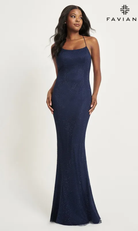 Faviana Beaded-Mesh Long Prom Dress 11077 sold by PromGirl