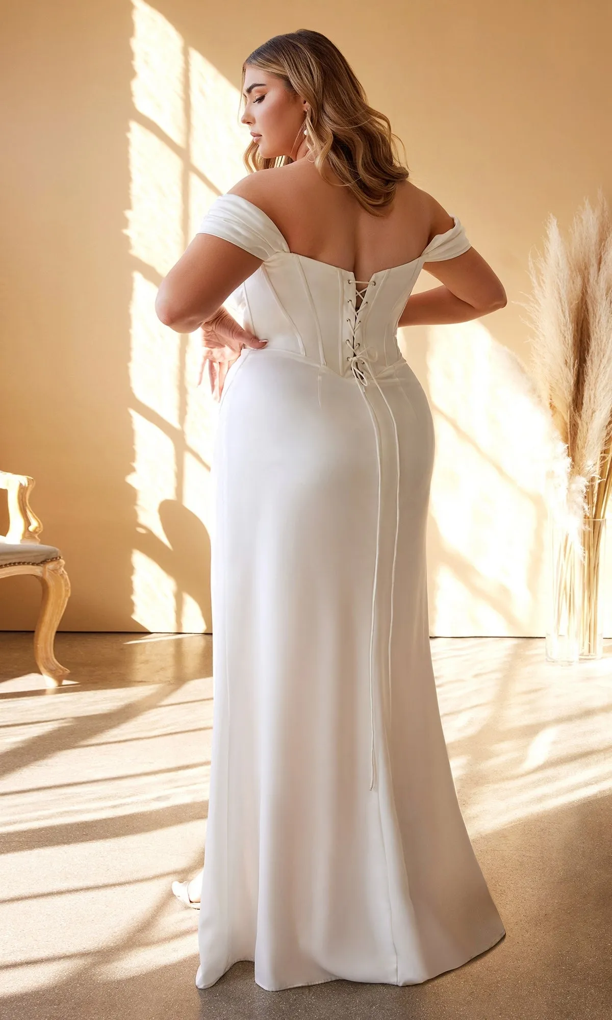 Off-Shoulder Plus-Size Long White Prom Dress 7484WC sold by PromGirl product image thumbnail 2