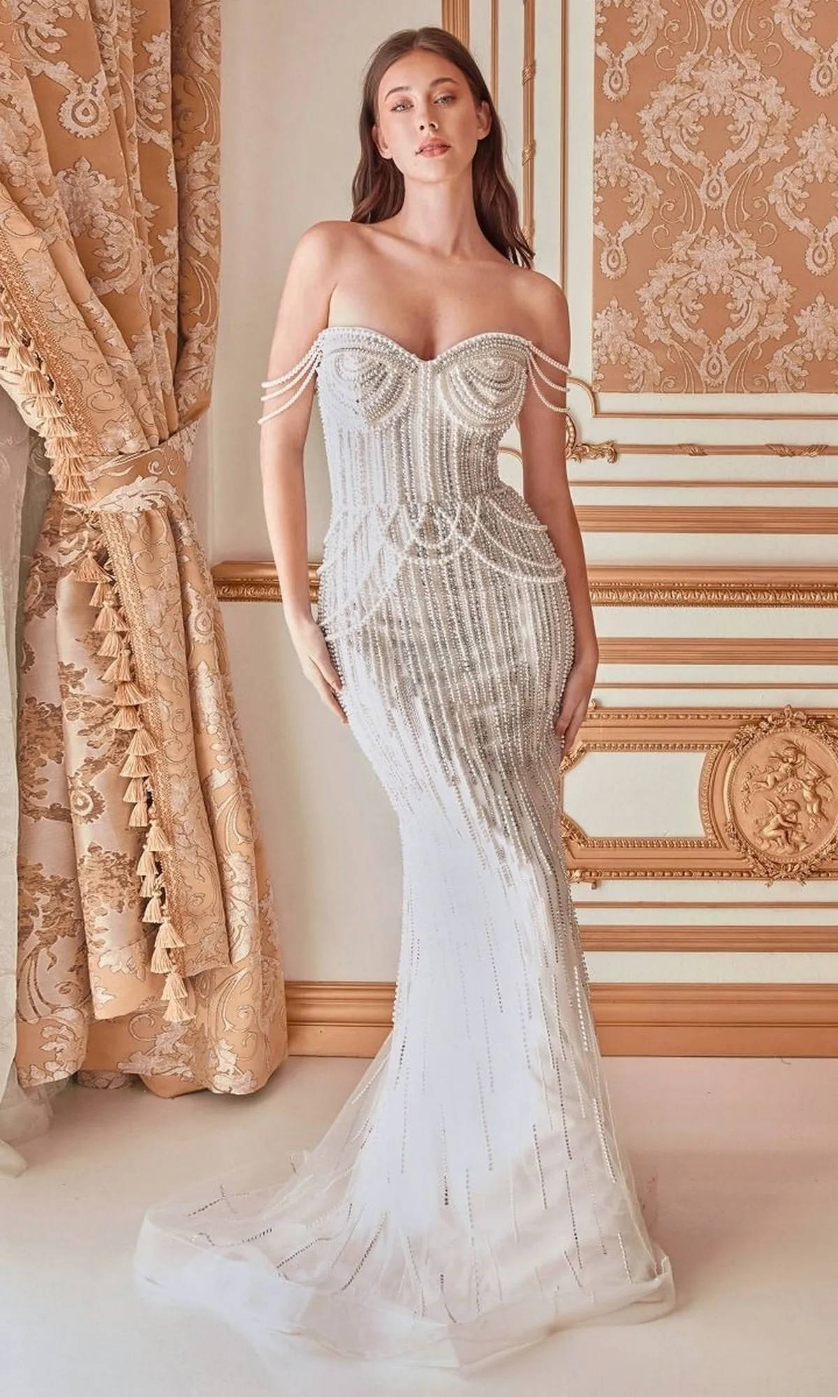 Pearl-Embellished Long Formal Dress A1184 sold by PromGirl