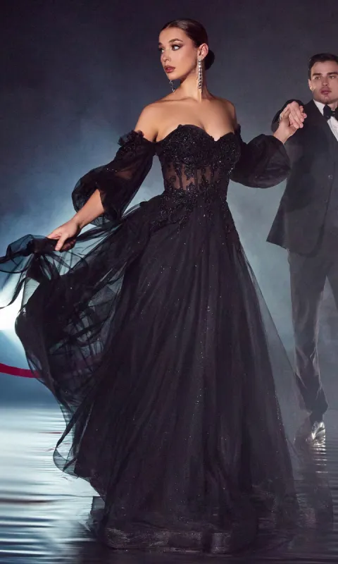 Strapless Puff-Sleeve Long Prom Dress CD948 sold by PromGirl